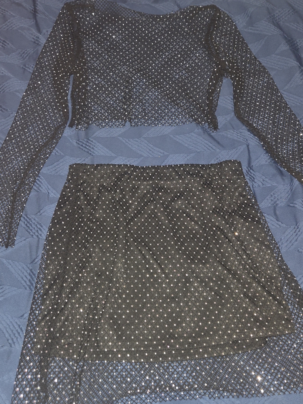 Rhinestone Mesh Mini Skirt - Black